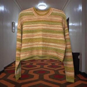 NEW Billabong Retro Style Sunset Vibes Pink Stripped Crop Knit Sweater — MEDIUM